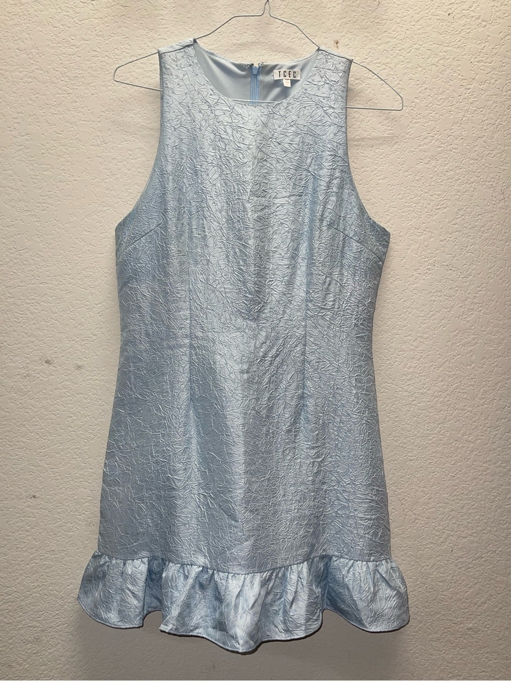 TCEC Light Blue Textured Ruffle-Hem Dress